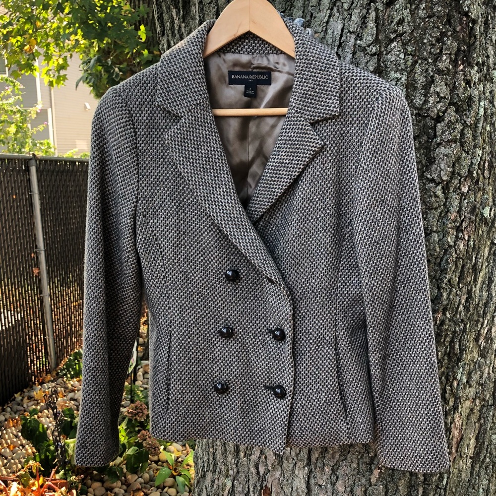 Banana Republic Factory Wool Tweed Blazer 4 Grey Dark Academia